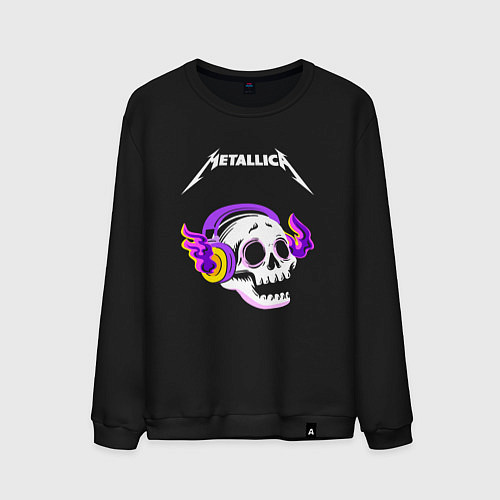 Мужской свитшот Metallica - неоновый череп / Черный – фото 1