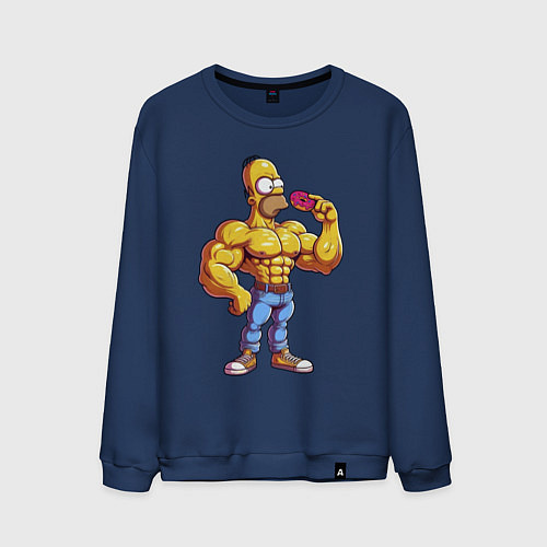 Мужской свитшот Гомер культурист / Тёмно-синий – фото 1