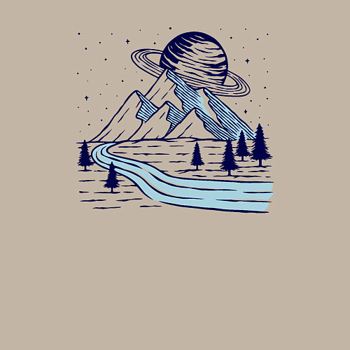 Мужской свитшот Сатурн и горы / Миндальный – фото 3