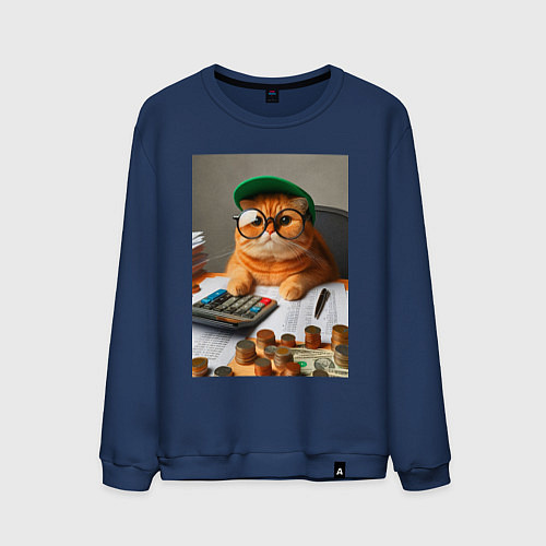 Мужской свитшот Рыжий кот - бухгалтер / Тёмно-синий – фото 1