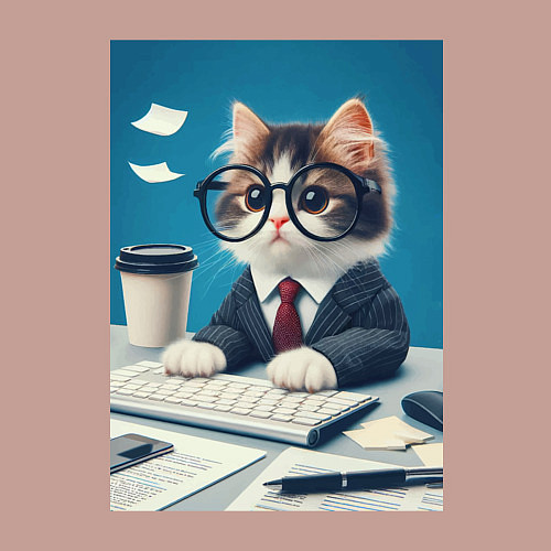 Мужской свитшот Котёнок офисный планктон - нейроарт / Пыльно-розовый – фото 3