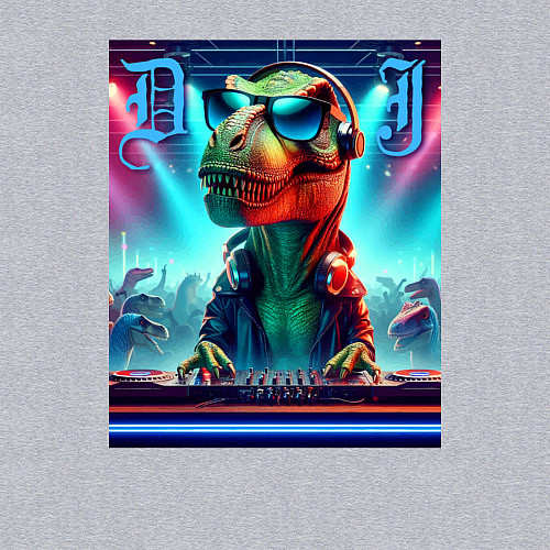 Мужской свитшот Cool tyrannosaur DJ - ai art / Меланж – фото 3