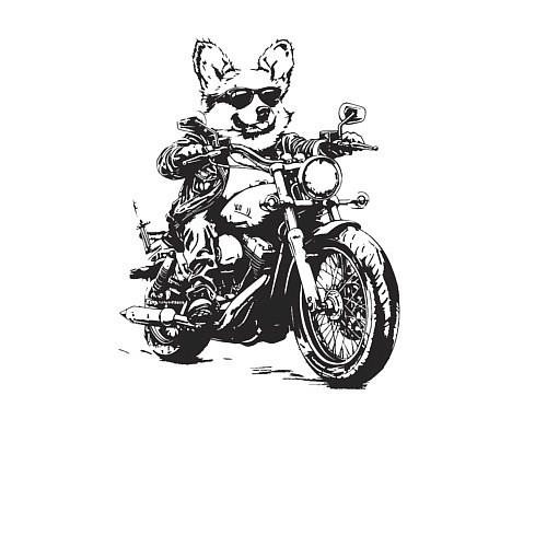 Мужской свитшот Корги байкер на мотоцикле чоппере / Белый – фото 3