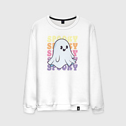 Свитшот хлопковый мужской Cute little spooky ghost, цвет: белый