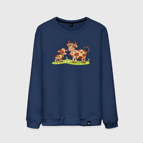 Мужской свитшот Телёнок и корова / Тёмно-синий – фото 1