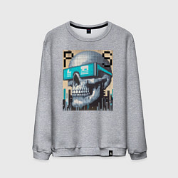 Свитшот хлопковый мужской Pixel skull - ai art fantasy, цвет: меланж