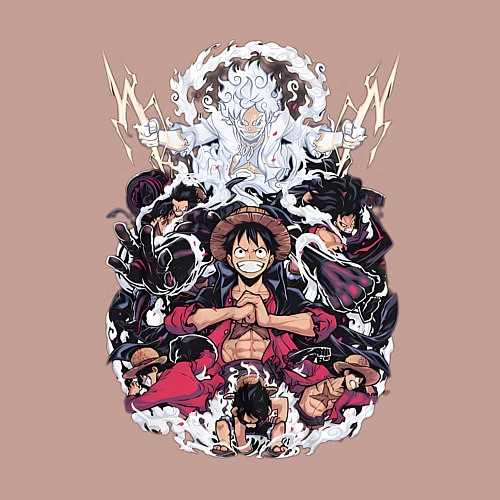 Мужской свитшот Ван-Пис Луффи Монки коллаж / Пыльно-розовый – фото 3