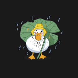 Свитшот хлопковый мужской Милая уточка гусь под листом в шляпке в дождь, цвет: черный — фото 2