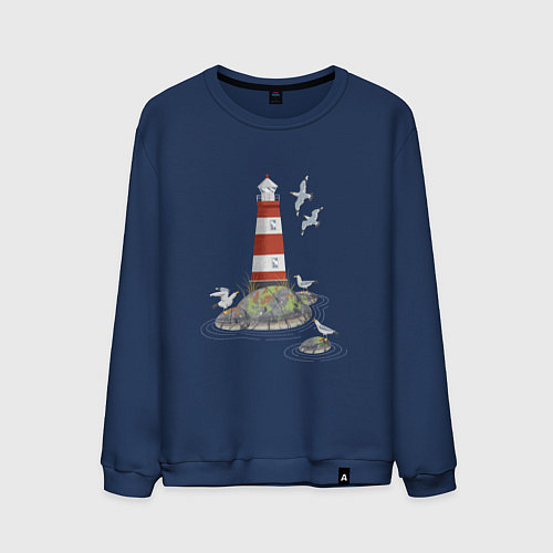 Мужской свитшот Маяк и чайки на берегу моря / Тёмно-синий – фото 1