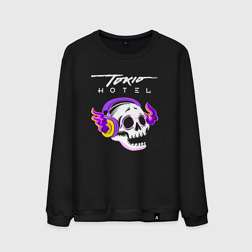 Мужской свитшот Tokio Hotel - неоновый череп / Черный – фото 1