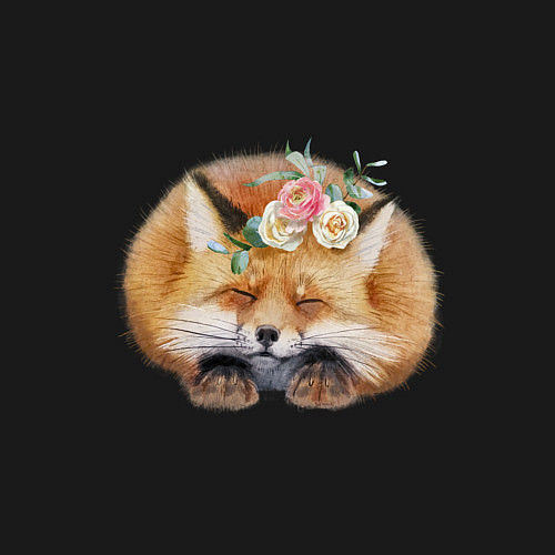 Мужской свитшот Милая пушистая лисичка в цветах / Черный – фото 3