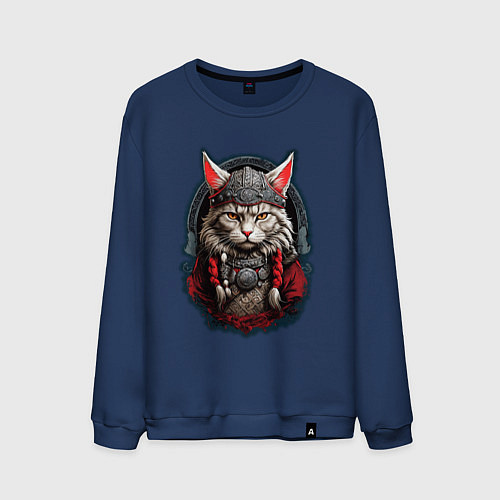 Мужской свитшот Кот викинг / Тёмно-синий – фото 1