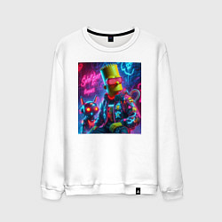 Свитшот хлопковый мужской Барт Симпсон с котом роботом - нейроарт, цвет: белый