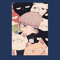 Свитшот хлопковый мужской Девушка с котиками, цвет: тёмно-синий — фото 2