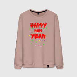 Свитшот хлопковый мужской Happy New Year ярко-красным, цвет: пыльно-розовый