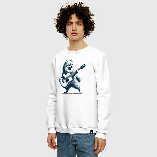 Мужской свитшот Шпиц играет на гитаре укулеле / Белый – фото 3