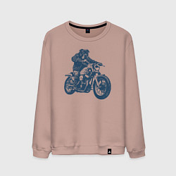 Свитшот хлопковый мужской Ротвейлер байкер на мотоцикле чоппере, цвет: пыльно-розовый