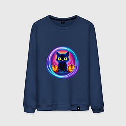 Мужской свитшот Кот неоновый с тыквами