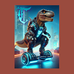 Свитшот хлопковый мужской Cyber tyrannosaur on a hoverboard - neon glow fant, цвет: кирпичный — фото 2