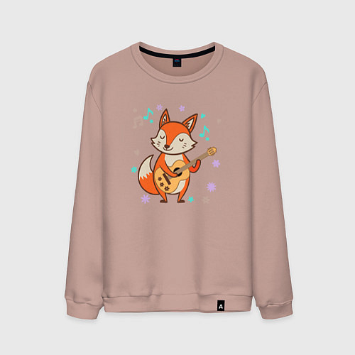 Мужской свитшот Лиса с гитарой / Пыльно-розовый – фото 1