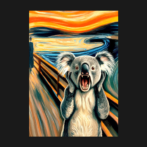 Мужской свитшот Коала кричит на картине Эдварда Мунка - мем искусс / Черный – фото 3