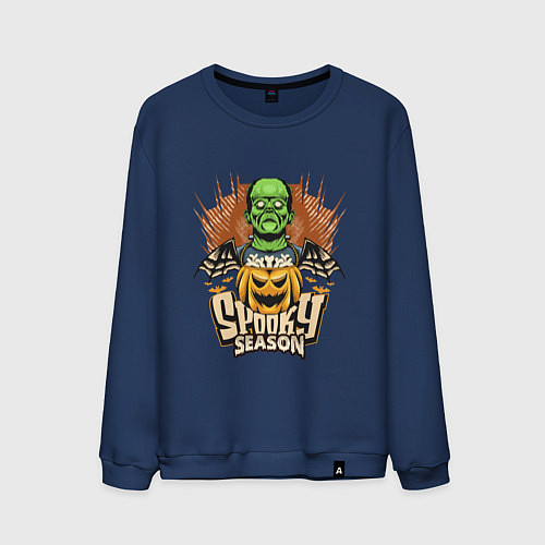 Мужской свитшот Хэллоуин Франкенштейн spooky season / Тёмно-синий – фото 1