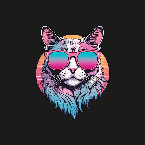 Мужской свитшот Ретро кот в розовых солнечных очках Vaporwave / Черный – фото 3