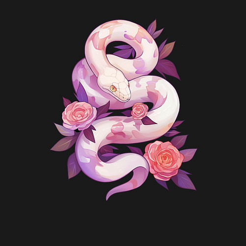 Мужской свитшот Классная змея в розах / Черный – фото 3