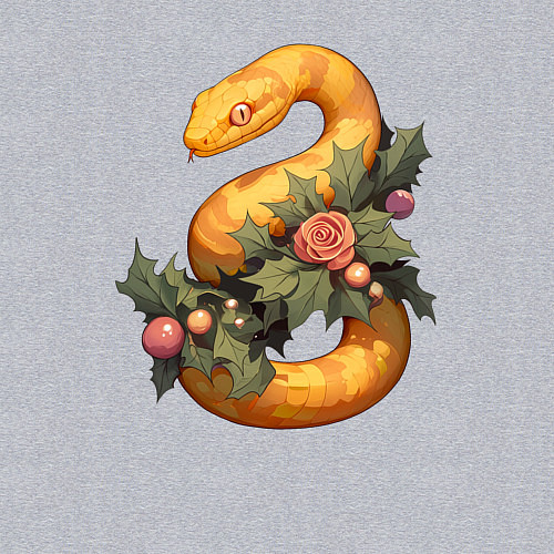 Мужской свитшот Жёлтая змея в листьях / Меланж – фото 3