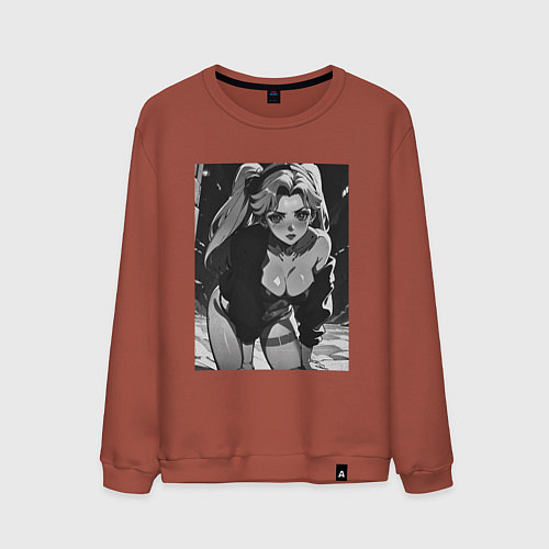 Мужской свитшот Ребекка в позе - Киберпанк / Кирпичный – фото 1