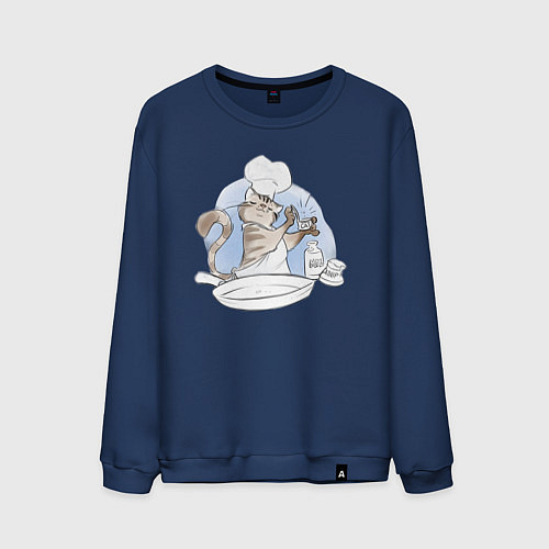 Мужской свитшот Кот готовит еду / Тёмно-синий – фото 1