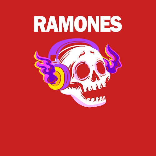 Мужской свитшот Ramones - неоновый череп / Красный – фото 3