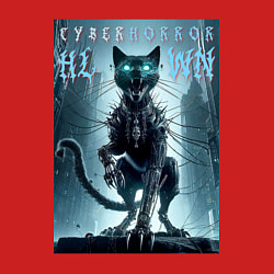 Свитшот хлопковый мужской Cyber black cat - halloween horror fantasy, цвет: красный — фото 2