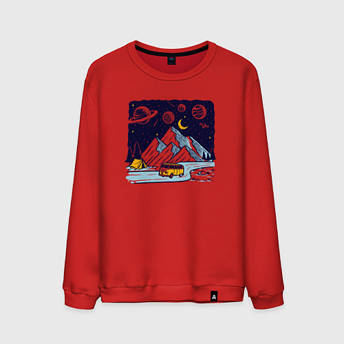 Мужской свитшот Космическая дорога в горах / Красный – фото 1
