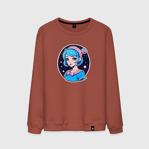 Мужской свитшот Девушка в стиле аниме на фоне звёздного неба / Кирпичный – фото 1