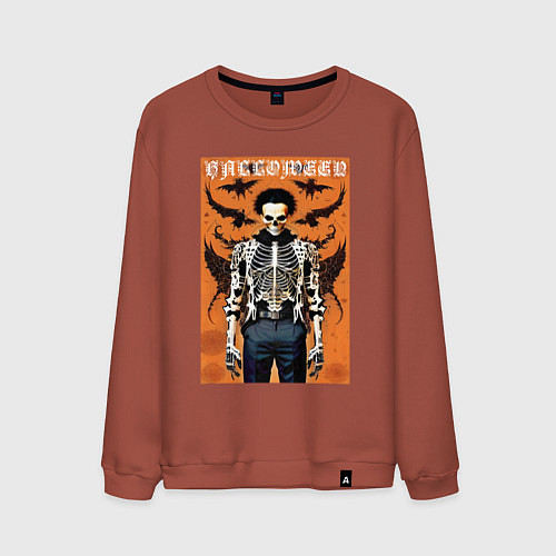Мужской свитшот Cool skeleton - halloween poster / Кирпичный – фото 1