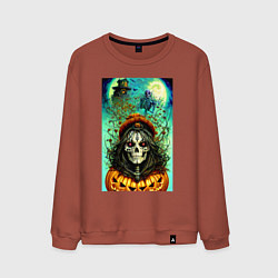 Свитшот хлопковый мужской Скелет ведьмы - хэллоуин, цвет: кирпичный