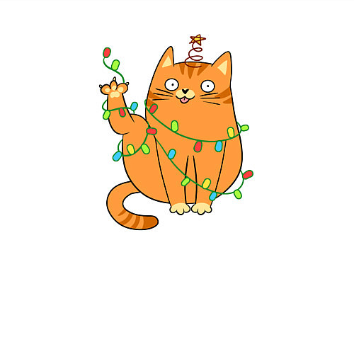 Мужской свитшот Кот хоба - Новый год / Белый – фото 3