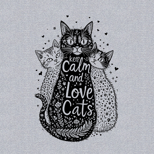 Мужской свитшот Keep calm and love cats / Меланж – фото 3