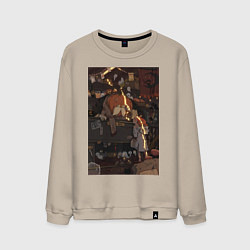 Свитшот хлопковый мужской Тыква мистика, цвет: миндальный