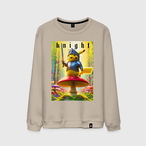Мужской свитшот Пикачу - рыцарь на мухоморе / Миндальный – фото 1