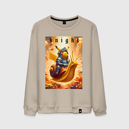 Мужской свитшот Pikachu knight on a snail - ai art fantasy / Миндальный – фото 1