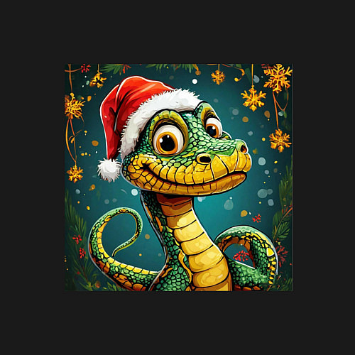 Мужской свитшот Новогодняя змейка в красной шапке / Черный – фото 3