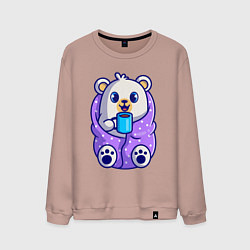 Свитшот хлопковый мужской Белый мишка в одеяле, цвет: пыльно-розовый