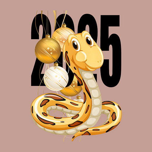 Мужской свитшот 2025 год - змея и елочные шары / Пыльно-розовый – фото 3