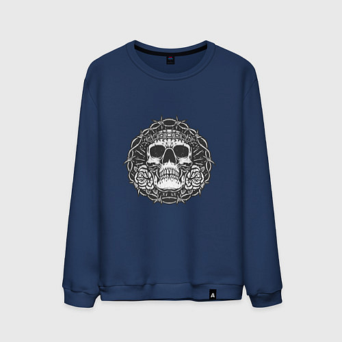 Мужской свитшот Череп в колючей проволоке / Тёмно-синий – фото 1