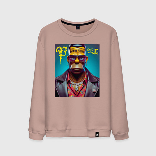 Мужской свитшот Homer Simpson - punk is not dead / Пыльно-розовый – фото 1