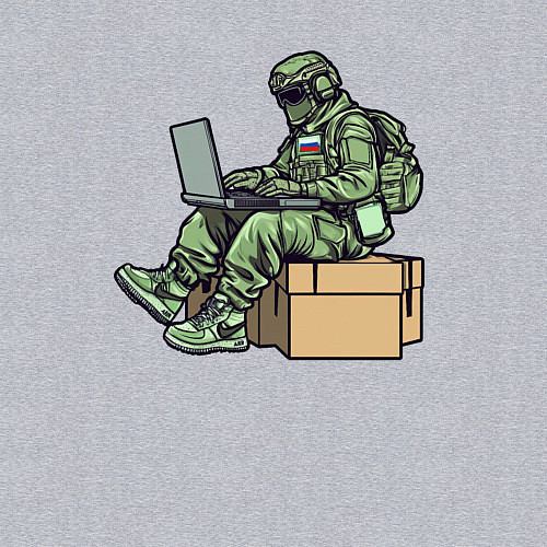 Мужской свитшот Российский солдат за ноутбуком / Меланж – фото 3