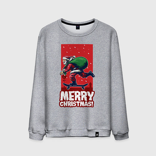 Мужской свитшот Санта на скейте / Меланж – фото 1