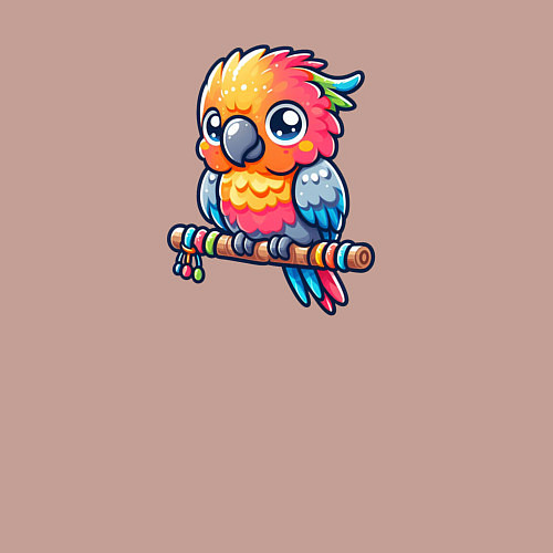 Мужской свитшот Милый разнцоветный попугайчик на жердочке / Пыльно-розовый – фото 3